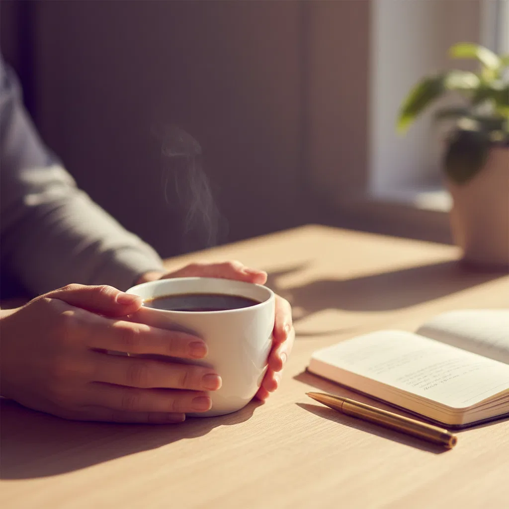 Morning coffee ritual - food supplement for energy and wellbeing as part of a daily routine